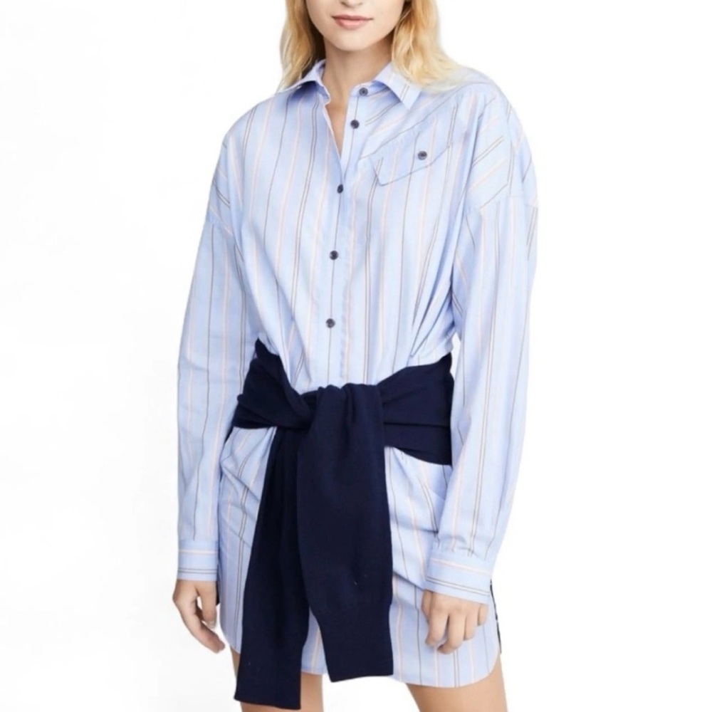 10 Crosby Derek Lam blue striped shirt dress